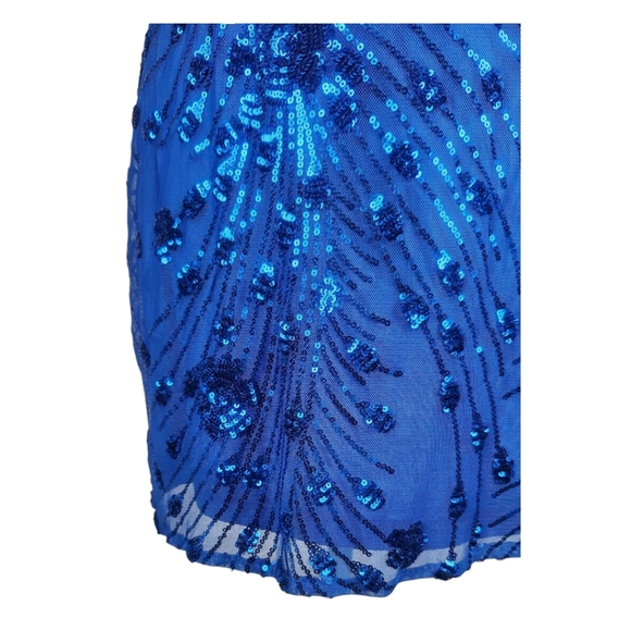 Lulu's Keep Glowing Blue Floral Sequin Mini Dress XL Cocktail Party Dance Formal - Picture 8 of 11